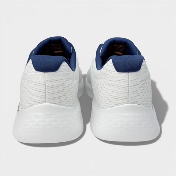 Skechers GO WALK Flex Remark Mens 8.5 White Navy Walking Shoes 216486 NEW